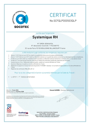 certificat Qualiopi 07/26